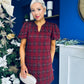 Leonora Check Puff Sleeve Mini Dress Wine
