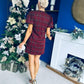 Leonora Check Puff Sleeve Mini Dress Wine