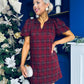 Leonora Check Puff Sleeve Mini Dress Wine