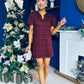 Leonora Check Puff Sleeve Mini Dress Wine