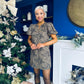 Kiri Zebra Puff Sleeve Mini Dress Stone