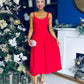 Autumn Detailed Strappy Midi Dress Red