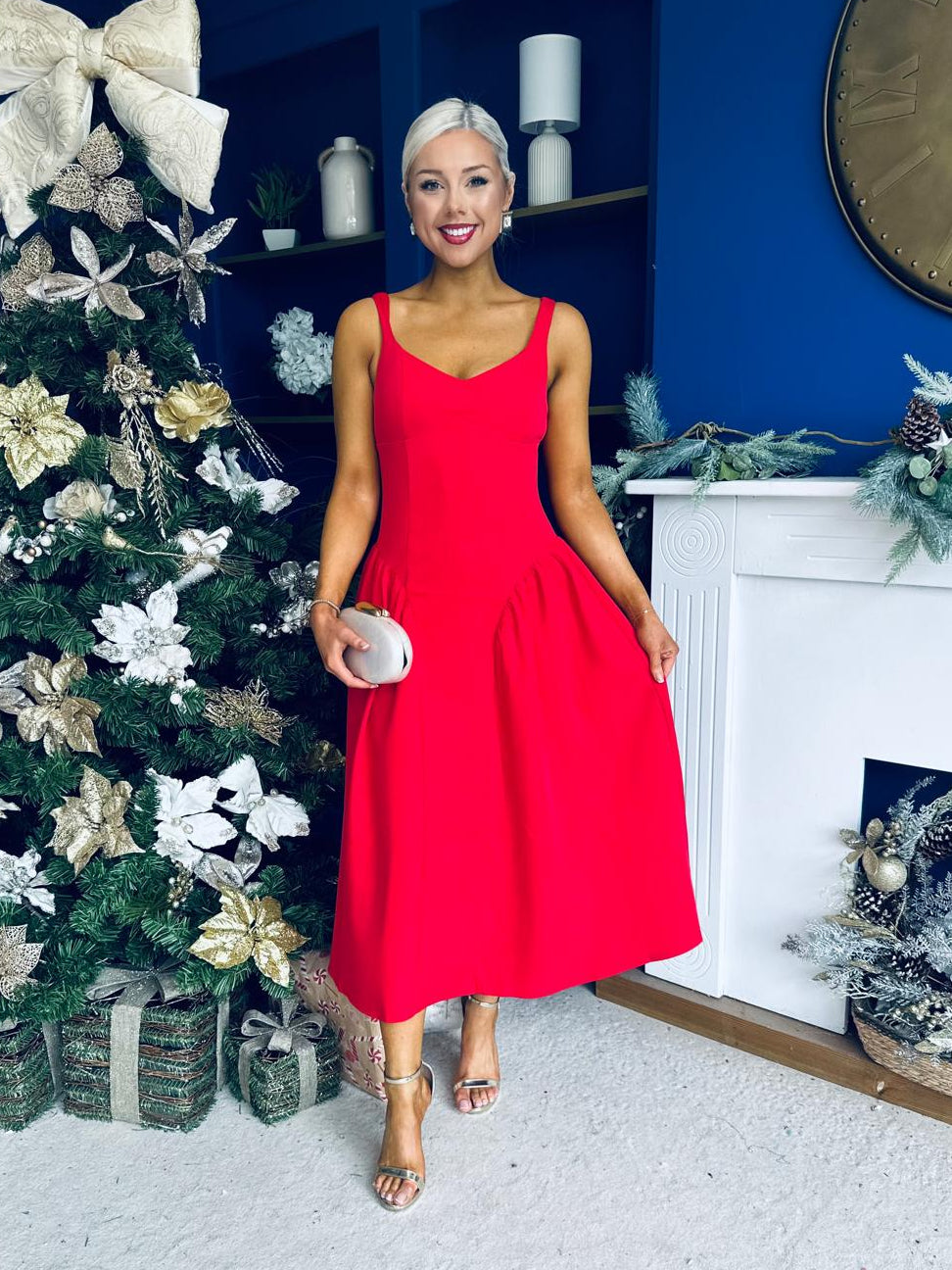 Autumn Detailed Strappy Midi Dress Red