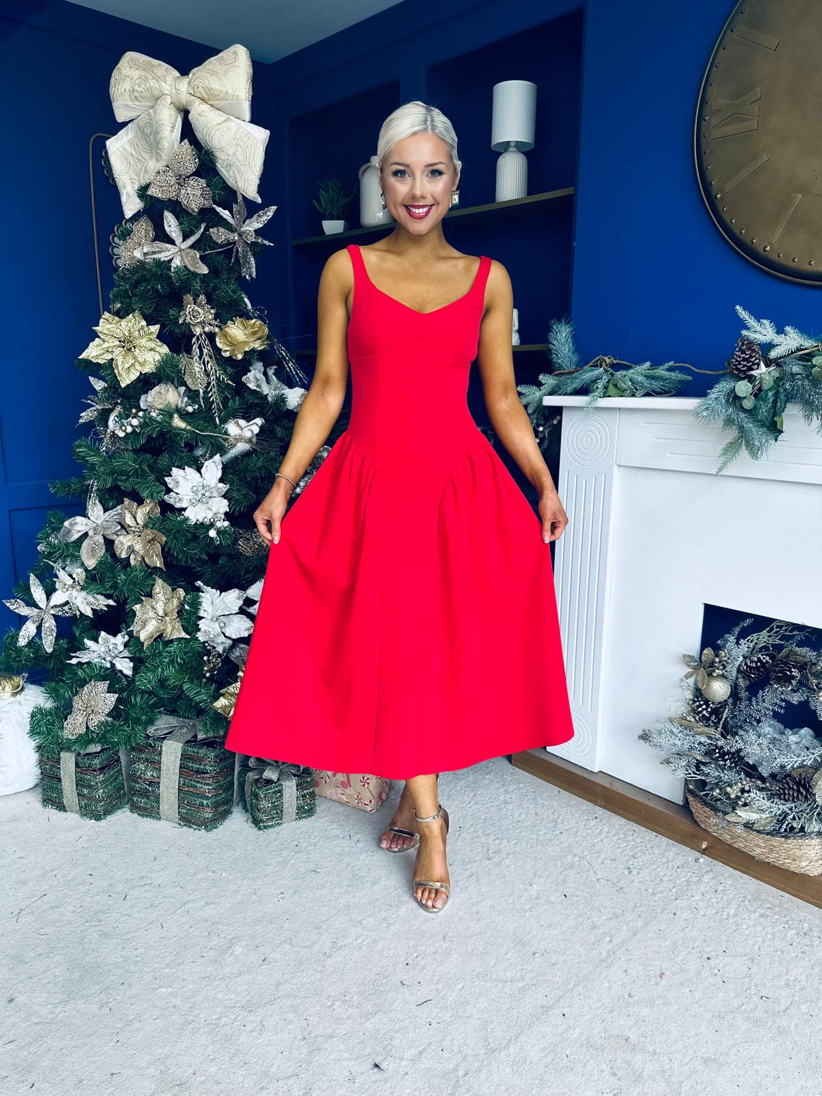 Autumn Detailed Strappy Midi Dress Red