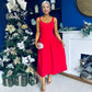 Autumn Detailed Strappy Midi Dress Red
