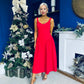 Autumn Detailed Strappy Midi Dress Red