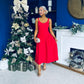 Autumn Detailed Strappy Midi Dress Red