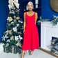 Autumn Detailed Strappy Midi Dress Red