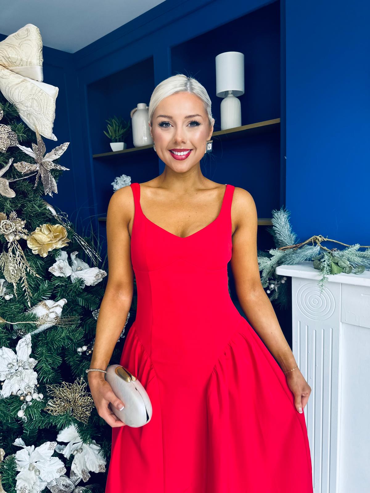Autumn Detailed Strappy Midi Dress Red