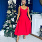 Autumn Detailed Strappy Midi Dress Red