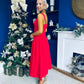 Autumn Detailed Strappy Midi Dress Red