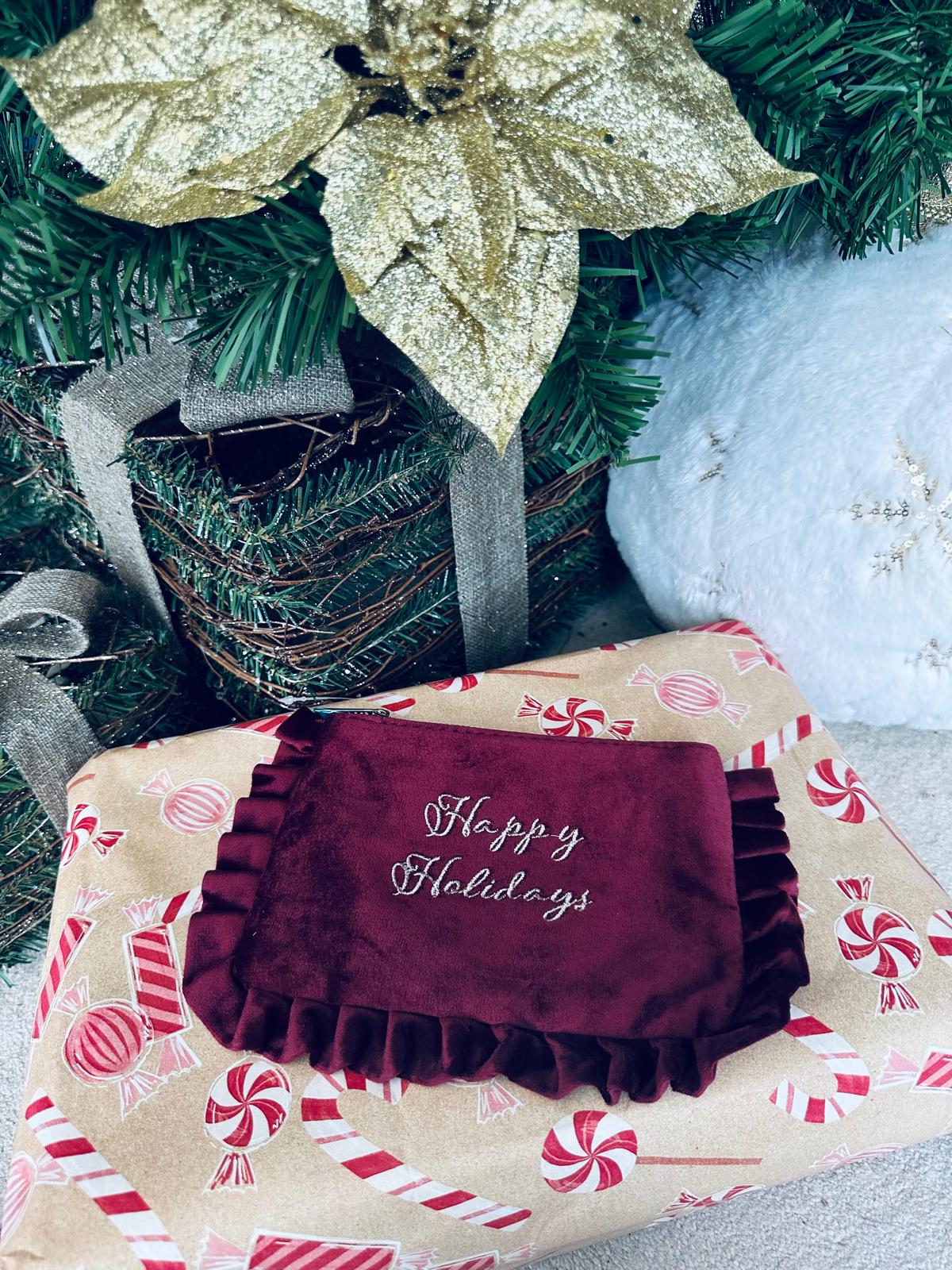 Happy Holidays Cosmetics Bag Wine