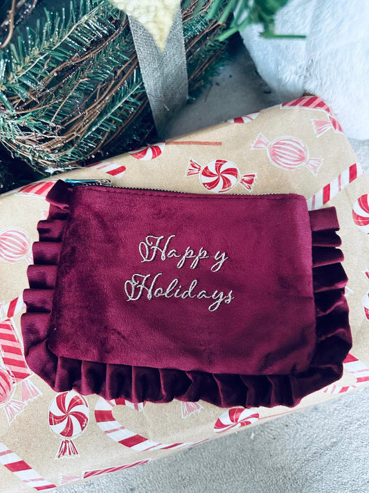 Happy Holidays Cosmetics Bag Wine