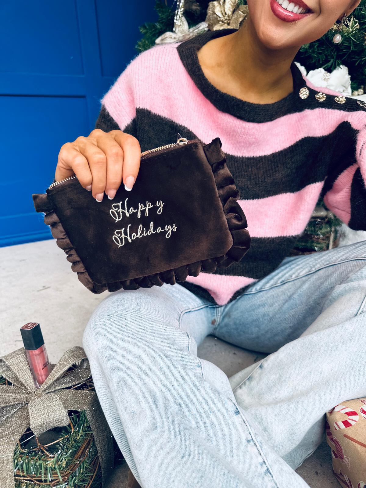 Happy Holidays Cosmetics Bag Chocolate