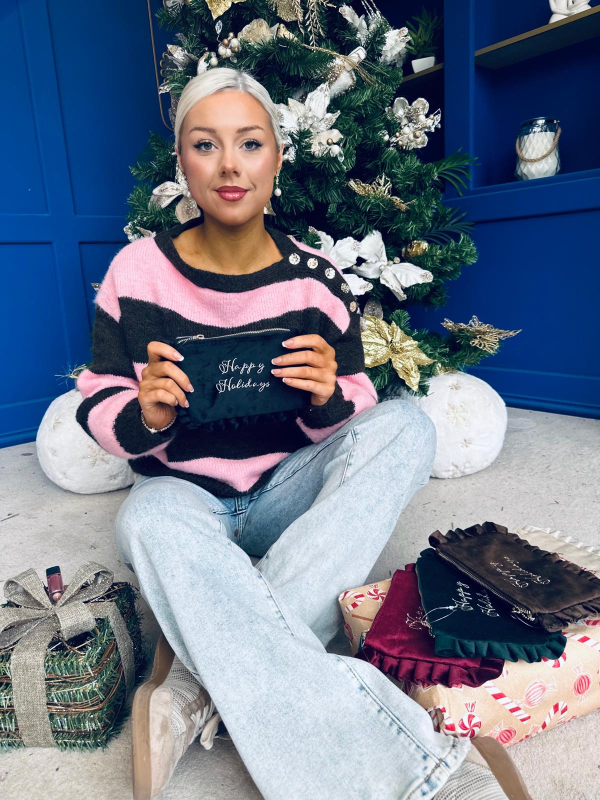 Happy Holidays Cosmetics Bag Black