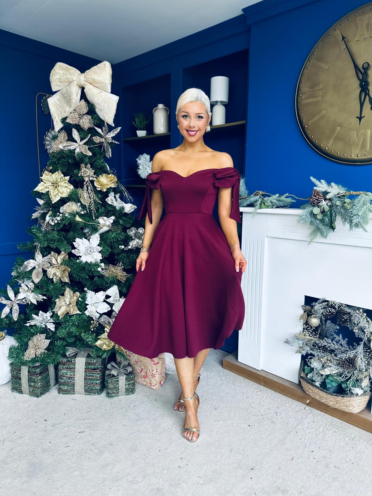 Dawson Bandot Detailed Occasion Dress Burgundy