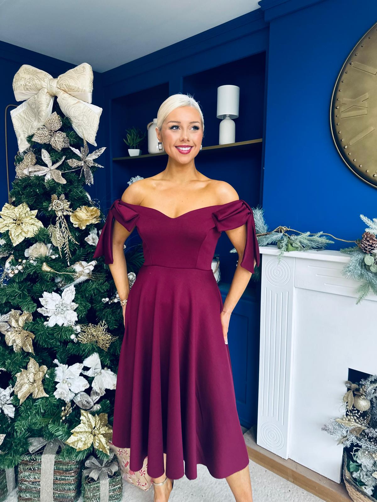 Dawson Bandot Detailed Occasion Dress Burgundy