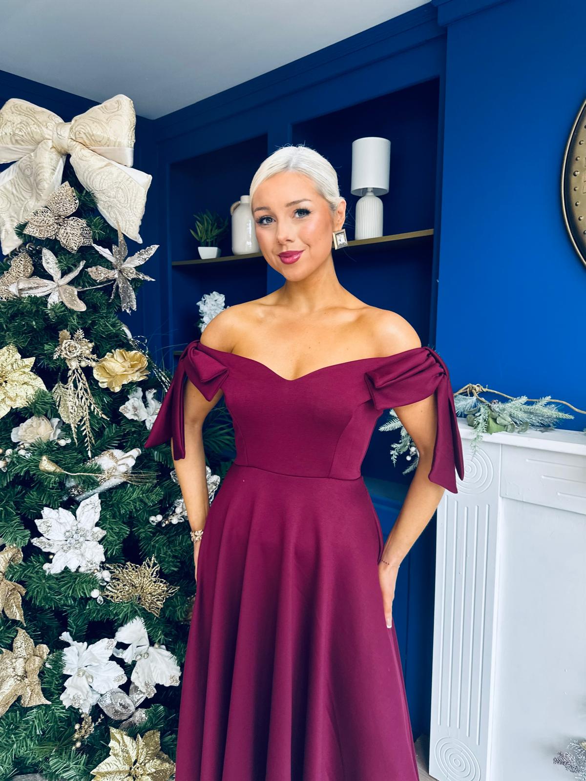 Dawson Bandot Detailed Occasion Dress Burgundy