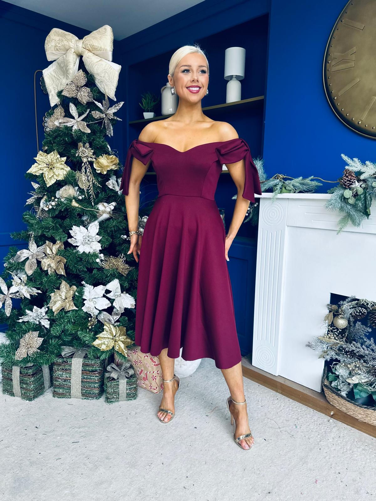 Dawson Bandot Detailed Occasion Dress Burgundy