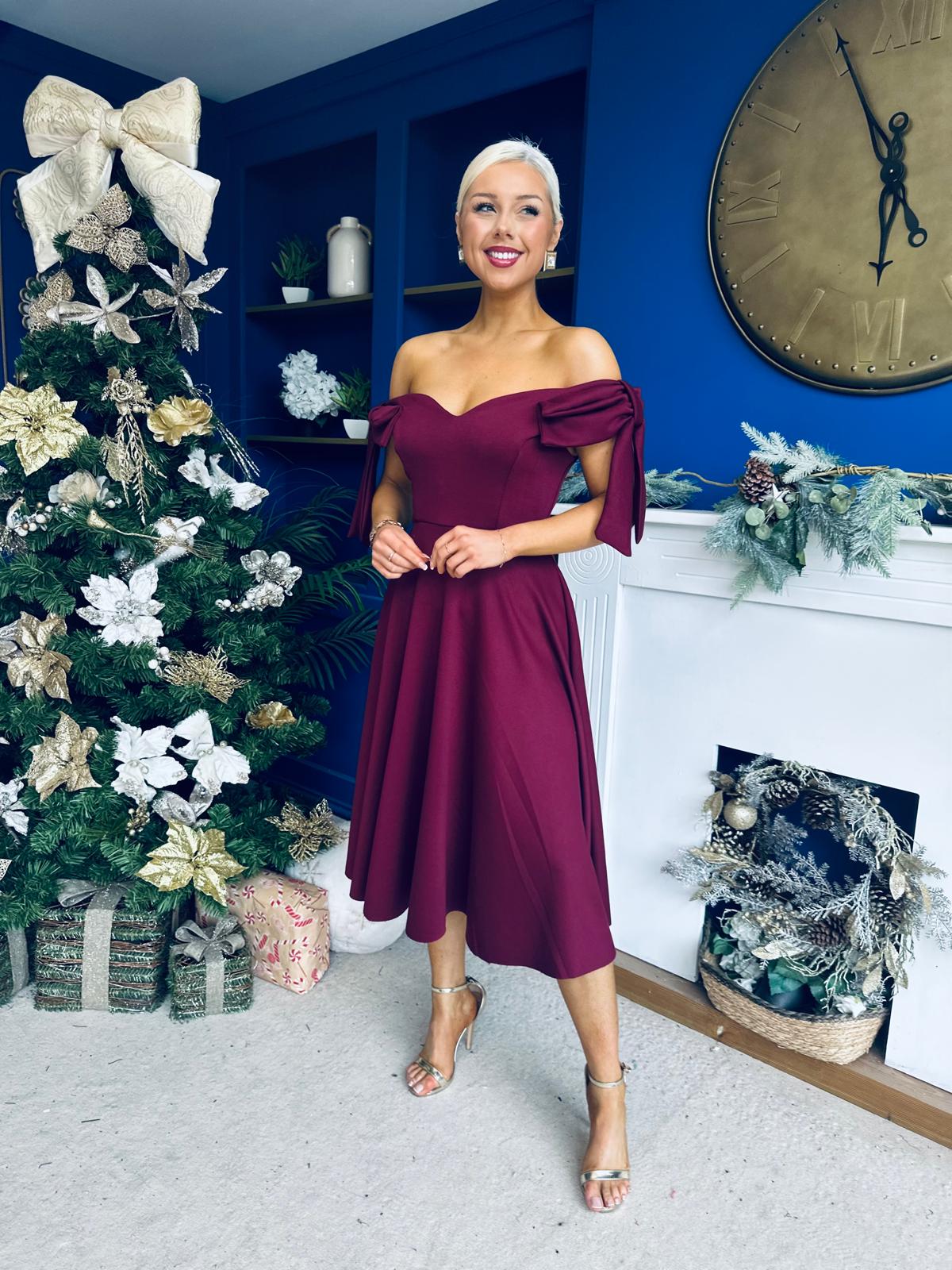 Dawson Bandot Detailed Occasion Dress Burgundy