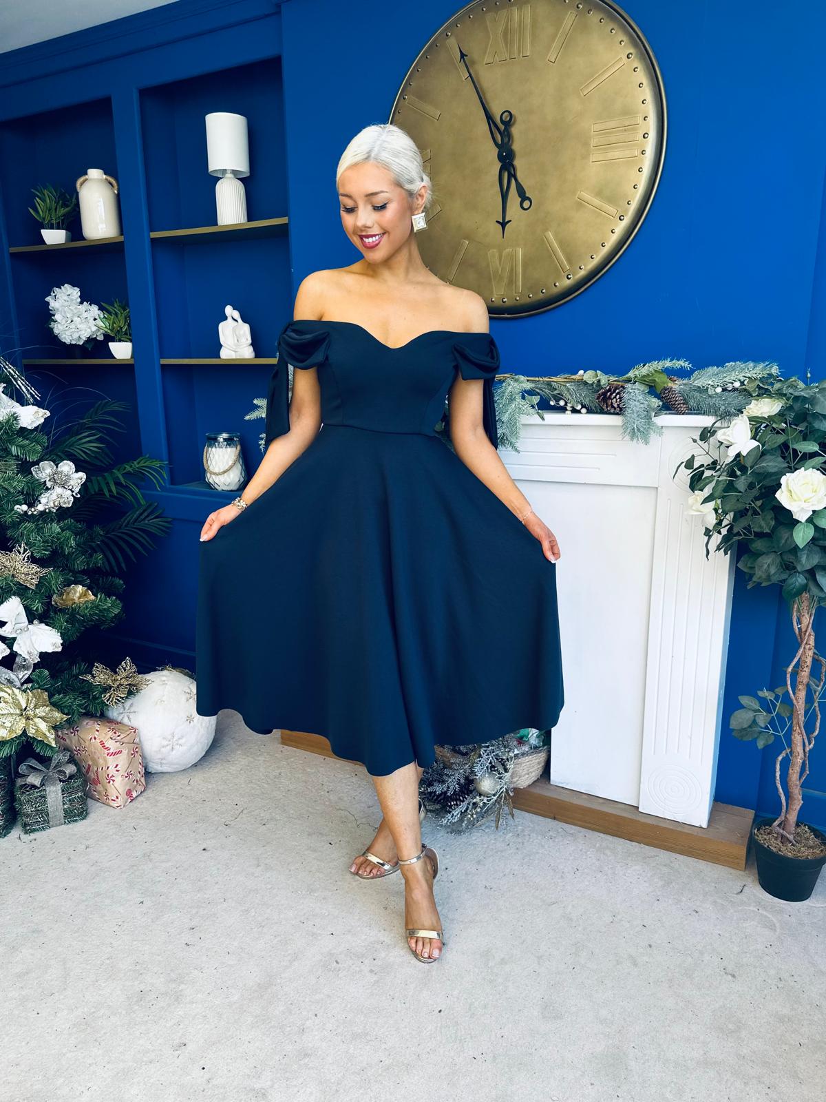 Dawson Bandot Detailed Occasion Dress Navy