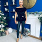 Edel Pleat & Brooch Detail Velvet Top Black