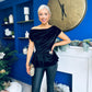 Edel Pleat & Brooch Detail Velvet Top Black