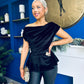 Edel Pleat & Brooch Detail Velvet Top Black