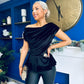 Edel Pleat & Brooch Detail Velvet Top Black
