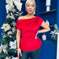 Edel Pleat & Brooch Detail Velvet Top Red