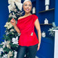 Edel Pleat & Brooch Detail Velvet Top Red