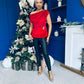 Edel Pleat & Brooch Detail Velvet Top Red