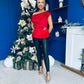 Edel Pleat & Brooch Detail Velvet Top Red