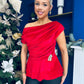 Edel Pleat & Brooch Detail Velvet Top Red
