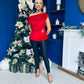 Edel Pleat & Brooch Detail Velvet Top Red