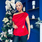 Edel Pleat & Brooch Detail Velvet Top Red