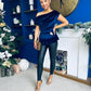Edel Pleat & Brooch Detail Velvet Top Navy