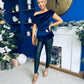 Edel Pleat & Brooch Detail Velvet Top Navy