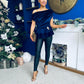 Edel Pleat & Brooch Detail Velvet Top Navy