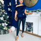 Edel Pleat & Brooch Detail Velvet Top Navy