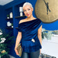 Edel Pleat & Brooch Detail Velvet Top Navy