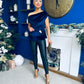 Edel Pleat & Brooch Detail Velvet Top Navy