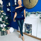 Edel Pleat & Brooch Detail Velvet Top Navy