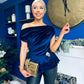 Edel Pleat & Brooch Detail Velvet Top Navy