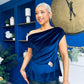 Edel Pleat & Brooch Detail Velvet Top Navy