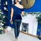 Edel Pleat & Brooch Detail Velvet Top Navy