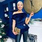 Edel Pleat & Brooch Detail Velvet Top Navy