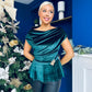 Edel Pleat & Brooch Detail Velvet Top Forest