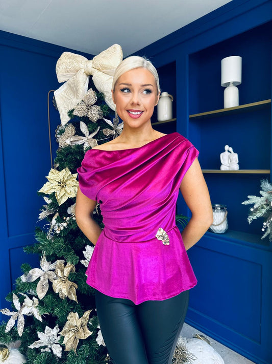 Edel Pleat & Brooch Detail Velvet Top Orchid