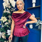 Edel Pleat & Brooch Detail Velvet Top Wine